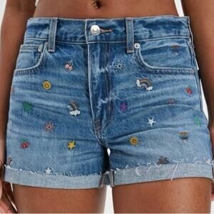 American Eagle Outfitters 90's Boyfriend Short llEmbroidered Jean Shorts Size 6